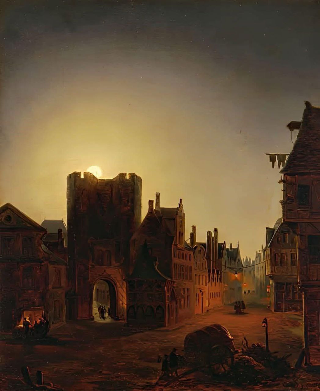 لوحة مشهد شارع مضاء للفنان البلجيكي جاكوب ڤيريت