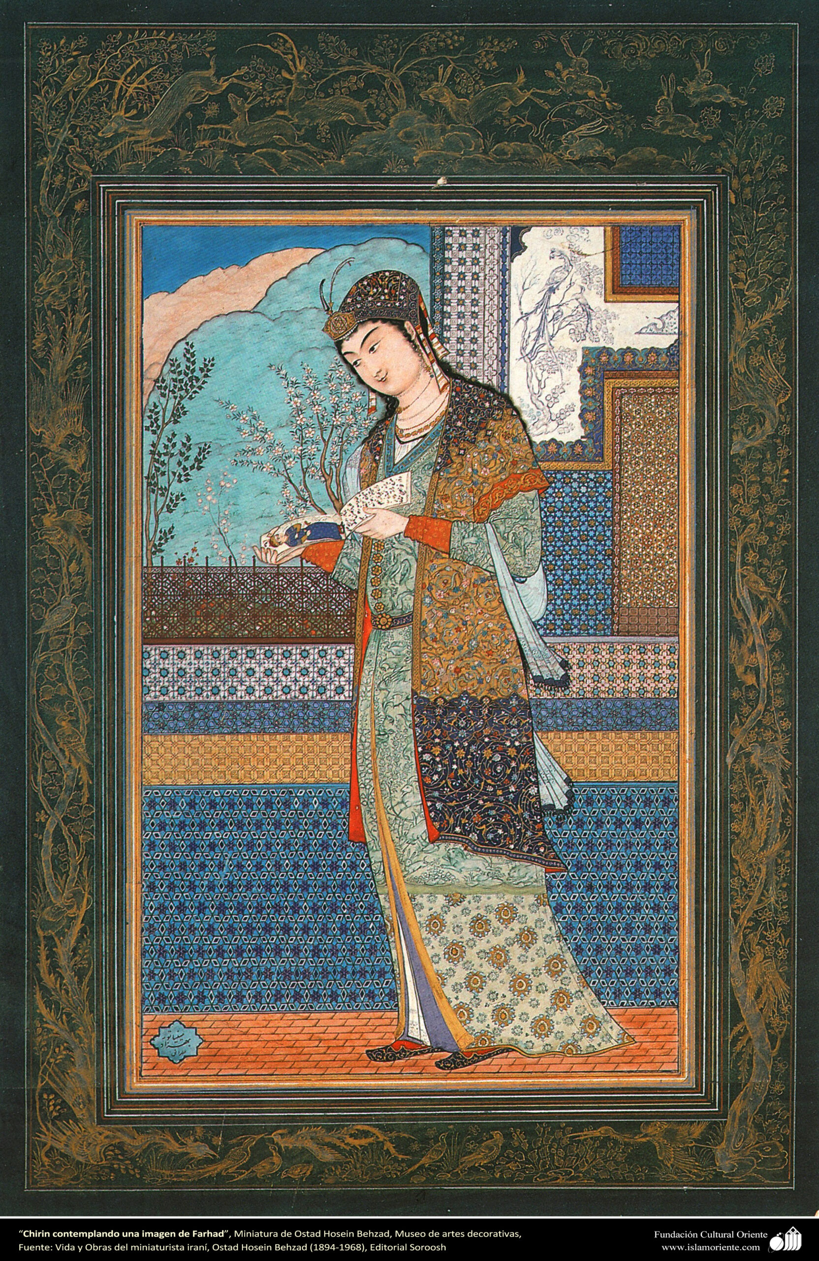 97-Chirin contemplando una imagen de Farhad”, Miniatura de Ostad Hosein Behzad -97_1