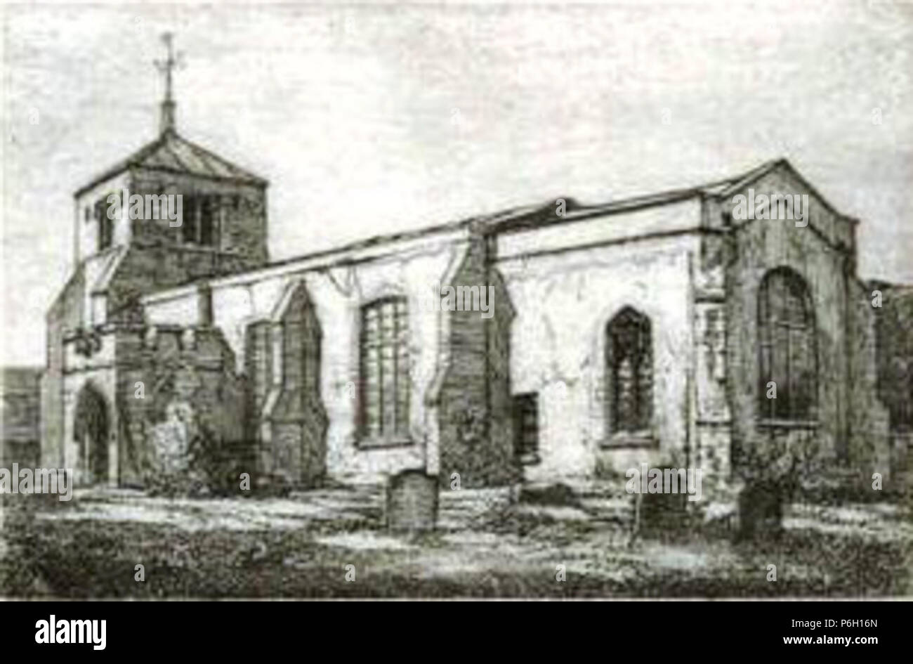english-etching-published-by-f-l-griggs-1876-1938-of-the-church-of-st-katharine-ickleford-as-it-was-in-1859-published-in-1900-based-on-an-earlier-drawing-1900-75-st-katharines-ickleford-griggs-P6H16N