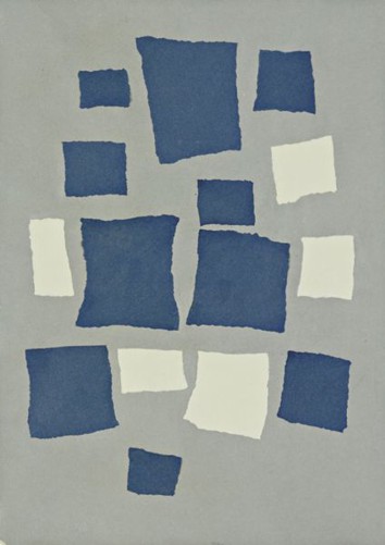 Jean Arp (Hans Arp)Collage with Squares Arranged According to the Laws of Chance1916-17 Torn-and-pasted paper on blue-gray paper 19 1/8 x 13 5/8