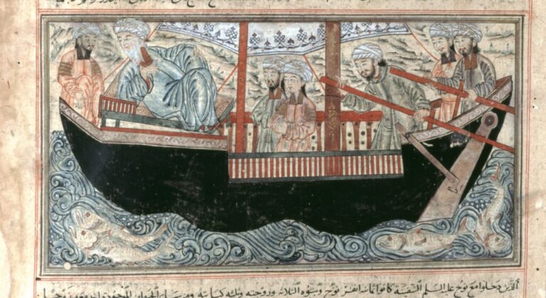 سفينة-نوح،-من-جامع-التواريخ-لرشيد-الدين،-تبريز،-إيران،-714-هـ-1314-1315-م.-من-مجموعة-ناصر-د.-خليلي-للفن-الإسلامي-768×419