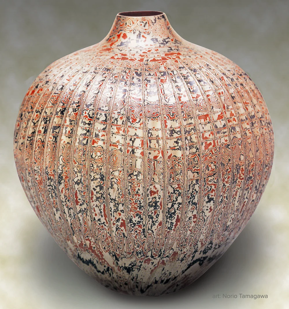 Mokume-Gane-Vase-by-Norio-Tamagawa-Copper-Silver-Shakudo